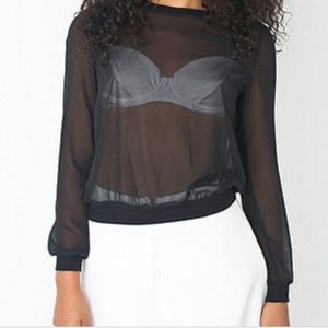 Black chiffon crew neck sweatshirt